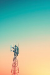 Modern Communication Tower Against Beautiful Colorful Sky Background
