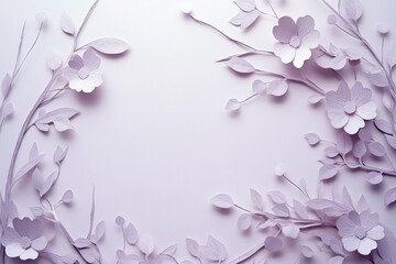 Fototapeta premium Delicate pastel paper flowers and leaves create a floral frame.