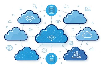 Obraz premium Digital Cloud Connectivity With Blue Icons and Patterns in AI