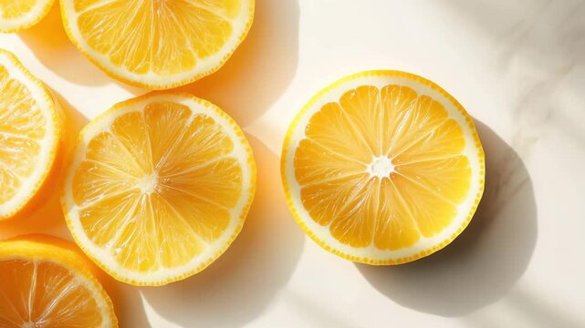 Fresh yellow citrus slices of lemon and a juicy half freshness and healthy appearance