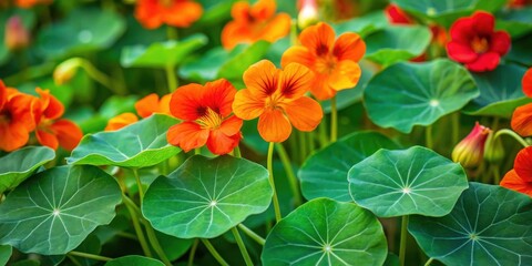 Vibrant orange blossoms and lush green foliage create a captivating display of natural beauty in a garden setting