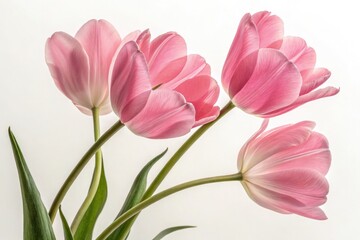 Fototapeta premium Vibrant Pink Tulips Arranged on a Neutral White Background Generative AI