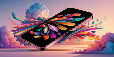Colorful abstract phone display, vibrant design.