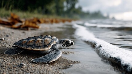 Baby Sea Turtle Making its Way to the Ocean
