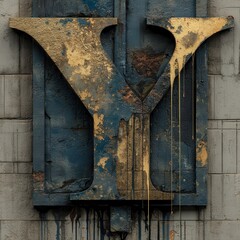 Grungy Urban Wall Texture with Gold Lettering on Concrete Surface