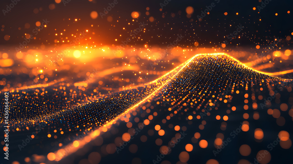 Poster glowing digital particles and abstract data flow wallpaper virtual environment high-tech concept dyn