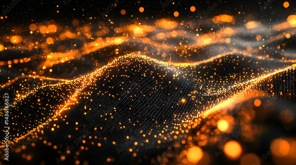 Poster glowing digital particles and abstract data flow wallpaper virtual space visual art dark environment