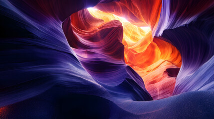 Obraz premium Majestic Canyon of Light: An awe-inspiring scene reveals a mesmerizing canyon, its sandstone walls elegantly sculpted by nature's artistry, embraced in a symphony of vibrant colors and ethereal light.