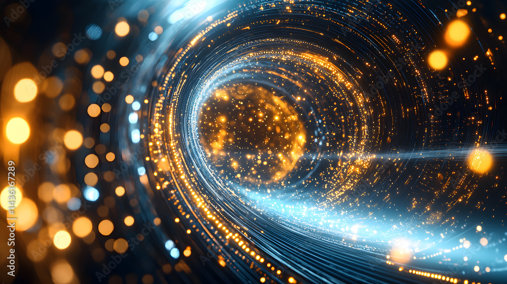 Poster glowing digital particles flowing in abstract wallpaper design futuristic environment dynamic perspe
