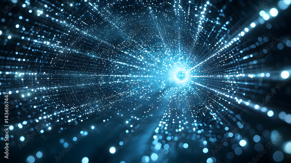 Poster dynamic abstract data flow and glowing digital particles wallpaper high-tech environment futuristic 