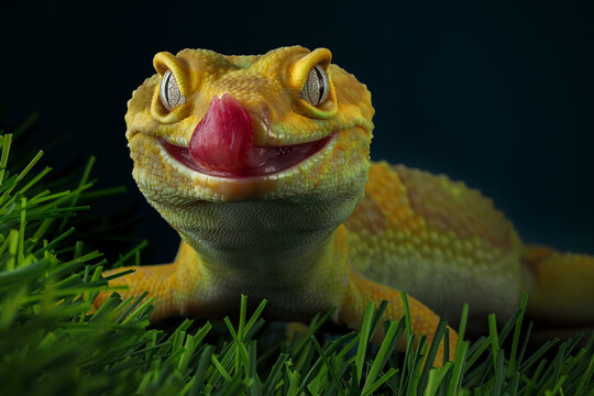 Leopard gecko lizard on branch , eublepharis macularius