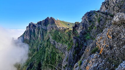 Panoramic view of the famous hiking trail from Pico Arieiro to Pico Ruivo on Madeira. 