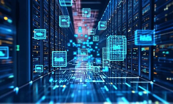 Digital Data Flow in Server Room: A Visual Representation of Big Data and Cloud Computing