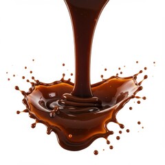 Delicious chocolate syrup pouring with splash isolated on background