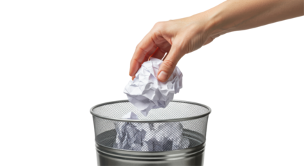 Isolated Hand Throwing Crumpled Paper into Wastebasket