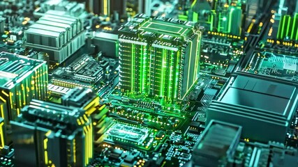 High-Definition Close-Up of Green Chip on Circuit Board