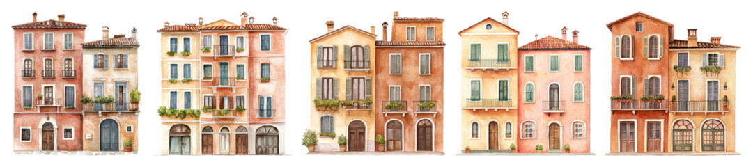 PNG Charming colorful European architecture, element set on transparent background