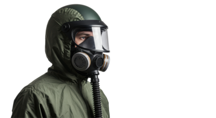 Isolated Man with Gas Mask Safety Protection Gear