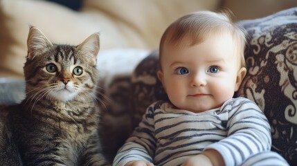 Contented tabby cat curled up asleep on a patterned blanket, showcasing relaxation and peaceful domesticity, ideal for lifestyle and animal themes.