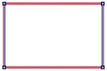 USA flag theme style rectangle border or frame for document, invitation, or decorative uses for 4th July and patriotic celebrations