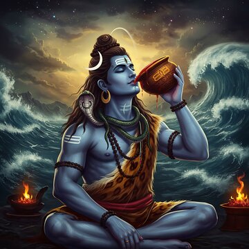 Lord Shiva drinking the Halahala vish