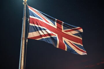 Obraz premium Union Jack Flag Flying at Night Against the Sky Generative AI