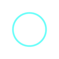 Neon glowing cyan color ring with light, techno futuristic impulse circle isolated on transparent background