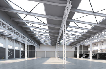 Factory or warehouse or industrial building. Modern interior design .empty space for industry background. 3d render.	