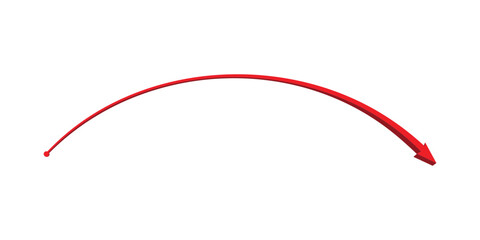 3d red color parabolic curve long arrow pointing right or left