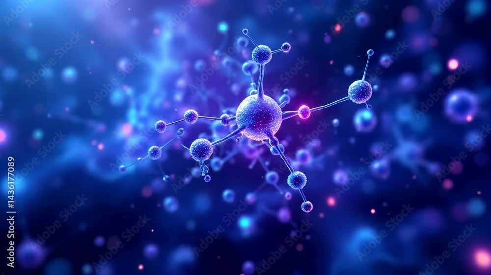 Poster molecule atom science blue glowing abstract background with chemistry structure connection, creating