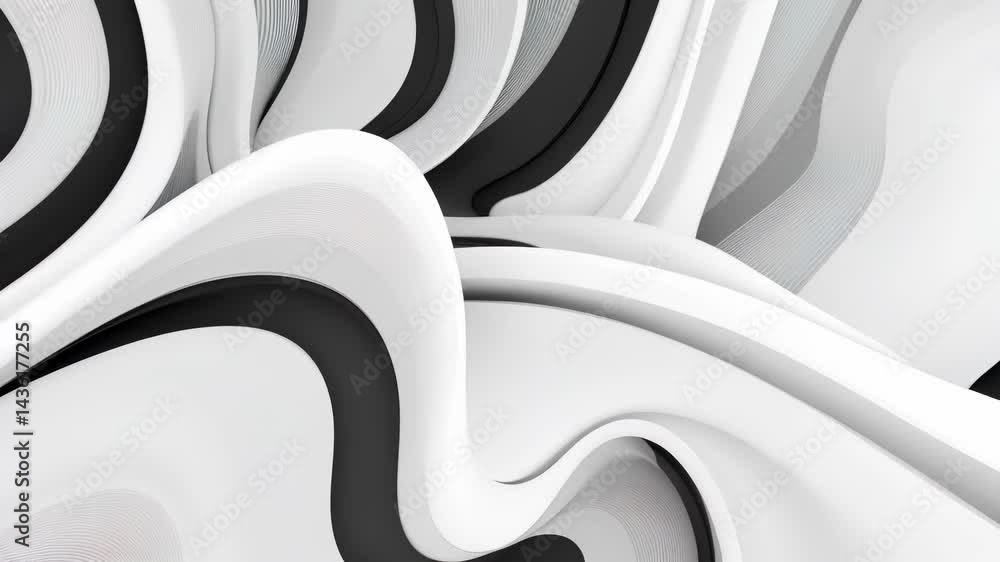 Aufkleber abstract curve black white smooth modern minimal pattern with flowing curves, wavy lines, and dynami