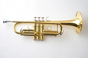 Obraz premium Brass Trumpet on White Background with Silver Mouthpiece and Valves