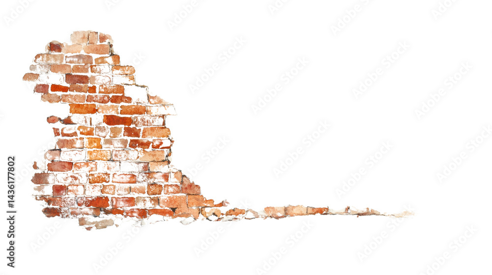 Poster fragment of distressed brickwork, isolated against a transparent field, depicting age and structure 