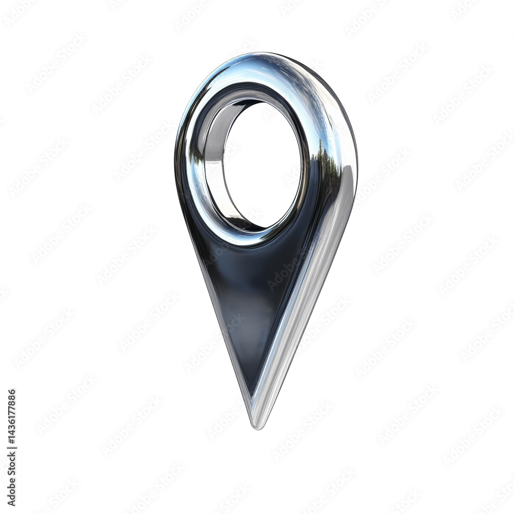 Aufkleber Sleek Chrome Location Icon Symbolizing Navigation on a Clear Isolated Field