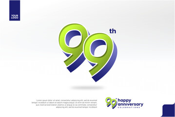 99th Anniversary 3D Number with Silver Jubilee Design in Pear Green and Violet Blue