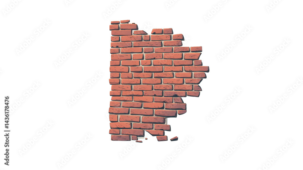 Poster fragmented brickwork displaying architectural decay and texture on an isolated transparent canvas