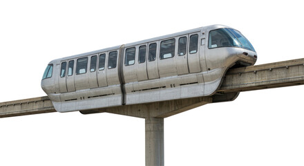Isolated Silver Monorail Train on Elevated Track