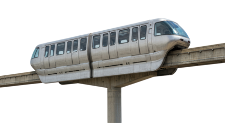 Isolated Silver Monorail Train on Elevated Track