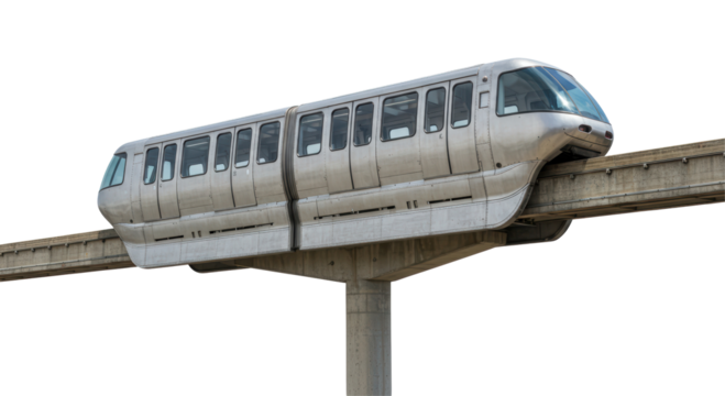 Isolated Silver Monorail Train on Elevated Track