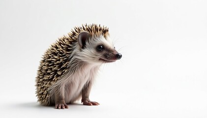 Obraz premium Hedgehog standing, facing viewer, white backdrop, fauna, closeup