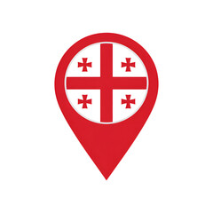 Georgia flag map pointer icon with red cross symbol on a location pin sign