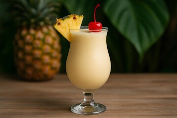 Tropical Piña Colada with Pineapple Slice
