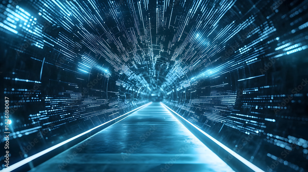 Poster futuristic data tunnel visualization digital realm wallpaper design tech environment abstract viewpo