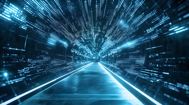 Futuristic data tunnel visualization digital realm wallpaper design tech environment abstract viewpoint