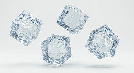 Fototapeta premium Ice Cubes Floating Isolated on White