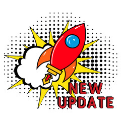 New Update. Comic book explosion with text New Update. Banner for business, marketing and advertising. Social Media banner. Vector bright cartoon illustration in retro pop art style. Creative poster.