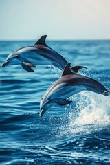Dolphins Leaping Above Ocean Waves in Bright Sunny Daylight