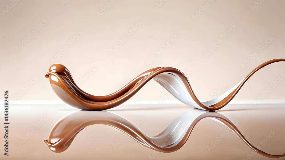 Poster smooth, artistic swirl of liquid chocolate and cream creates mesmerizing wave like pattern on reflec
