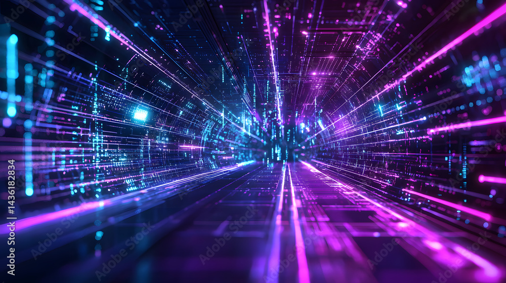 Poster dynamic digital wallpaper visualizing cloud computing and decentralized systems in a futuristic envi