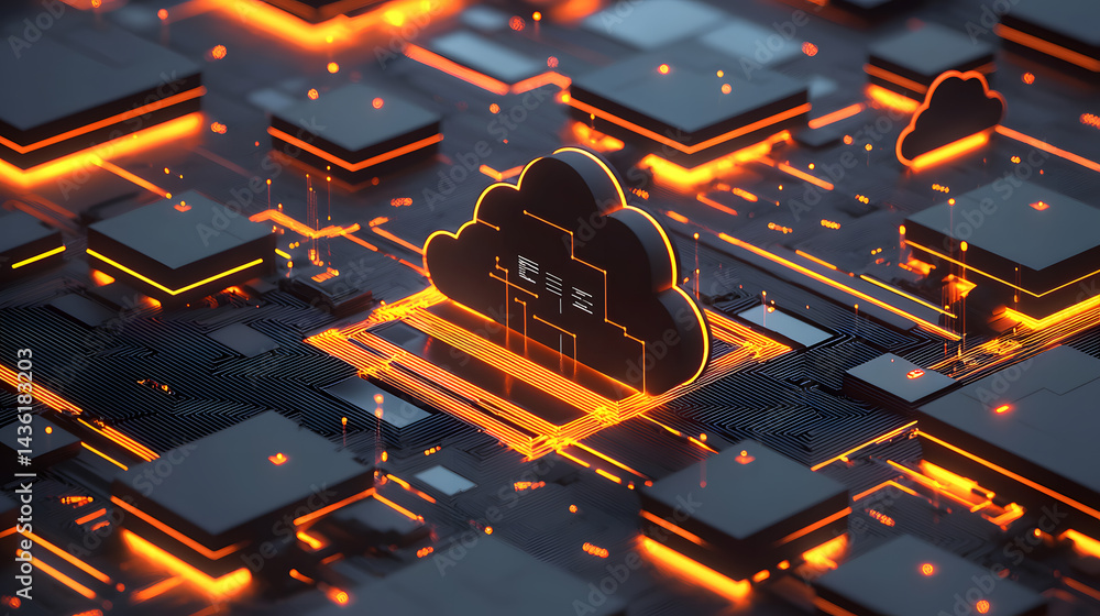 Poster visualizing cloud computing decentralized systems wallpaper tech landscape abstract viewpoint digita